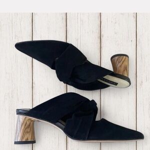 Anthropologie Black Mules with Wooden Block Heel
